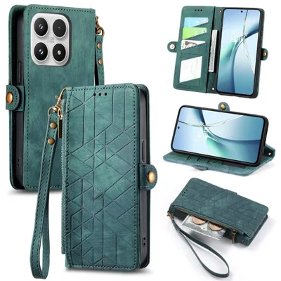 Produktbild von Handyhülle Wallet Klapphülle Für Xiaomi 17 Geometric Kunstleder Zipper Grün