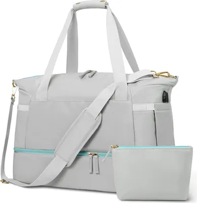 Produktbild von Sporttasche,Turnbeutel für Damen, Sport Reise Seesack mit USB Ladeanschluss, Weekender Übernachtungstasche mit Nassfach und Schuhfach Reisen