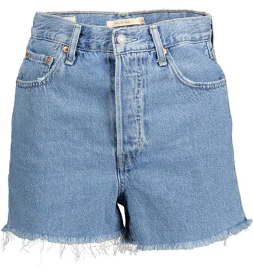 Produktbild von Damen Jeansshorts in Blau – Fransen-Look mit 5 Taschen und Knöpfen
