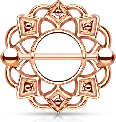 Produktbild von Brustwarzen Piercing 14 Karat vergoldet Nippelpiercing Brustpiercing Nipple Shield Schild Barbell rosegold