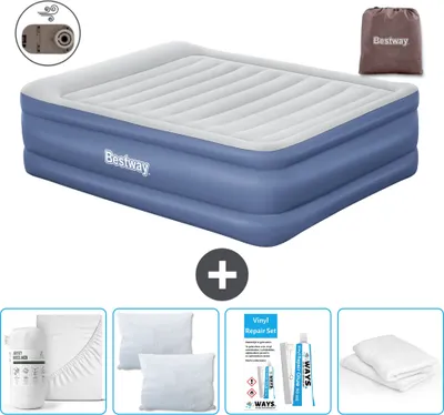 Produktbild von Bestway Luftmatratze - 2-Personen - 152 x 203 x 61 cm - Grau/Blau - Inklusive Zubehör