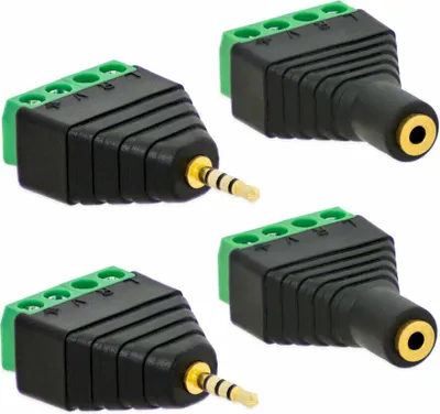 Produktbild von 2X Klinken Stecker + 2X Buchsen 2,5mm Adapter > Terminalblock 4 Pin Schraub Klemme Set