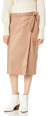 Produktbild von The Drop Damen Manon Midirock aus Kunstleder, Wickel-Design vorn, Camel, XXS