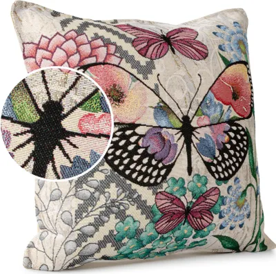 Produktbild von Dekokissen 45x45cm Kissenhülle mit Reißverschluss Sofakissen mit Füllung Schmetterlinge Gobelin bunt