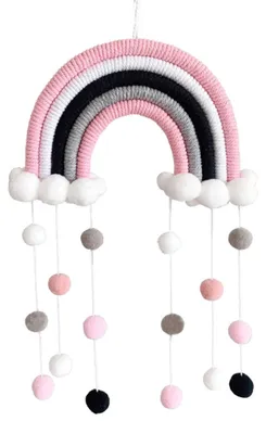 Produktbild von Makramee-Regenbogen-Wanddeko-Girlande mit bunten Kugeln für Kinderzimmer, Mädchenzimmer, Babyzimmer, Kinderzimmerdekoration, Spielzimmer