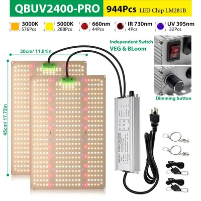 Immagine prodotto di Lampada LED per piante - Quantum Board Grow Light - 240 W - Spettro completo - Elevato PPFD - Regolabile tramite manopola - VEG & BLOOM - 85–265 V CA