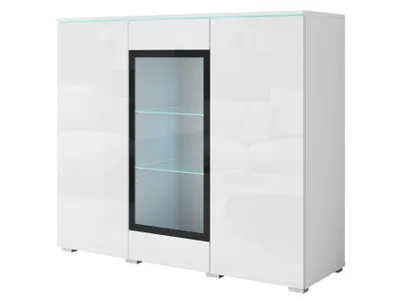 Image de MINIO go for it, commode "VEVE", 120 cm, vitrine, avec façade en verre, façades brillantes, blanc couleur