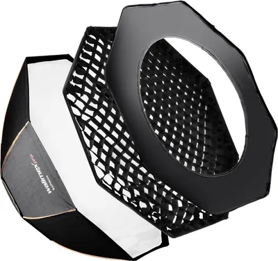 Produktbild von Walimex pro Octagon Softbox Plus Orange Line 120 cm - 900 x 1200 x 1200 mm - mit golden-silbernem Einsatz - schwarz-weiß - inkl. Adapters für Elinchrom