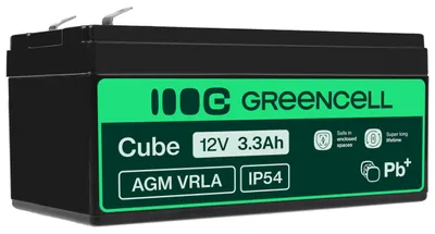 Zdjęcie produktu dla Akumulator AGM 12V 3,3Ah VRLA firmy Green Cell, przeznaczony do kas fiskalnych, wag, zabawek dla dzieci