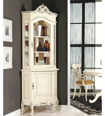 Produktbild von Casa Padrino Luxus Barock Eckvitrine Creme / Silber H. 226 cm - Barock Möbel - Italy