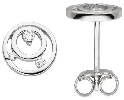 Produktbild von Ohrstecker aus 925 Silber rhodiniert Kreise mit 6 Zirkonia Ohrringe Ohrschmuck