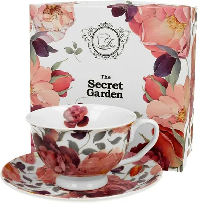 Immagine prodotto di Duo | Tazza in porcellana - 250 ml - Bianco - Design romantico - Con piattino