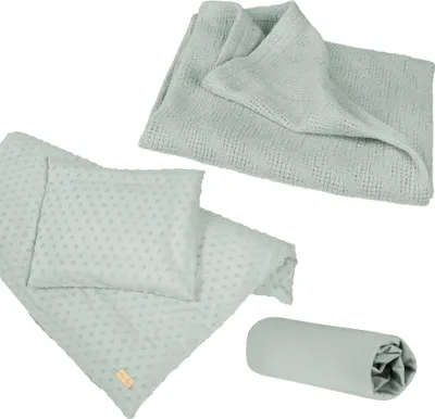 Produktbild von roba Geschenkset -Jersey Schlafen klein 'Lil Planet' frosty green inkl. Bettdecke, Laken & Babydecke aus Baumwolle, GOTS