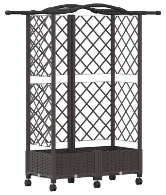 Obrázok produktu pre vidaXL Vyvýšený záhradný kvetináč s oporou na rastliny a strechou, hnedý, 124 x 40 x 129 cm, PP
