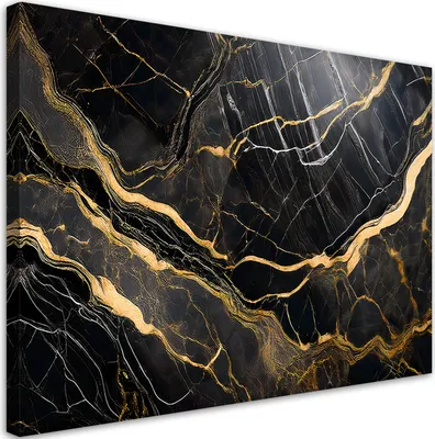 Produktbild von Leinwandbild Schwarz Weiß Marmor mit Gold 120x80 Feeby Schwarz bild für die wand bereit zum aufhängen