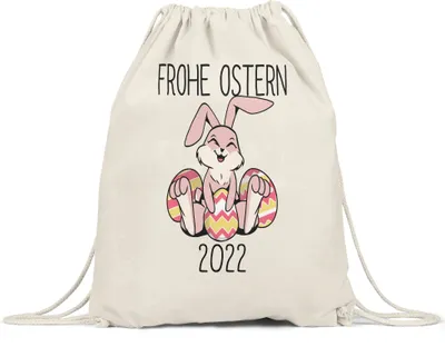 Produktbild von Frohe Ostern 2022 Turnbeutel Gymsack Osterhase Osterei Ostergeschenk Ostern