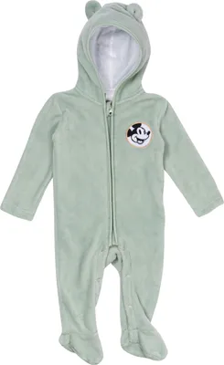 Produktbild von Disney Mickey Mouse Baby Fleece Overall mit Kapuze und Ohren für Jungen und Mädchen - Babykleidung Strampler Onesie Jumpsuit Hellgrün, Größe:62-68