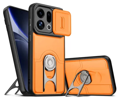 Produktbild von Handyhülle für Oppo Find X9 mit Dia Kameraschutz und Ringhalter Ständer, Stoßfeste Hybrid Schutzhülle Orange