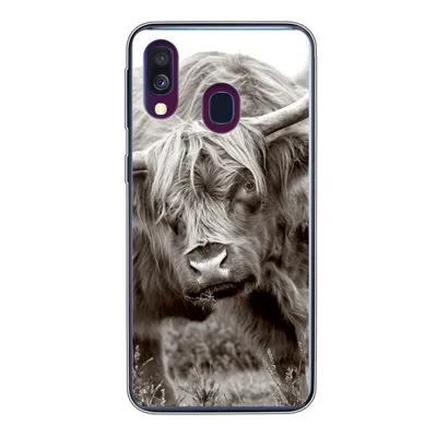 Produktbild von MuchoWow® Handyhülle Schutzhülle Hülle für Samsung Galaxy A40 Schottischer Highlander - Schwarz - Weiß - Hörner Silikon Softcase Handy Hülle - Handy-Tasche
