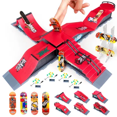Obrázok produktu pre Miniatúrny skateboard a príslušenstvo na rampy – hračka 6 v 1