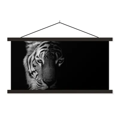 Produktbild von MuchoWow® Textilposter Tiger - Tiere - Wild - Schwarz - Weiß 120x60 cm mit schwarzem Rahmen - Dekoration Schlafzimmer
