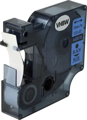 Produktbild von vhbw Schriftband-Kassette kompatibel mit Dymo LabelManager 100, 210D, 120P, 200, 260P, 280, 100 Plus, 160 Etiketten-Drucker 7m x 12mm Schwarz auf Blau