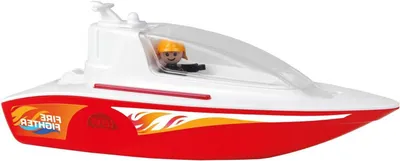 Productafbeelding van Brandweerboot Speelgoed - Reddingsboot voor kinderen - Spelen in water - Open cabine met figuur - 36 cm lang - Rood