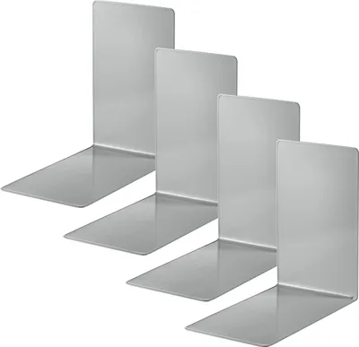 Produktbild von Buchstützen aus Metall - 4 Stück - Grau - 14 x 14 x 8,5 cm