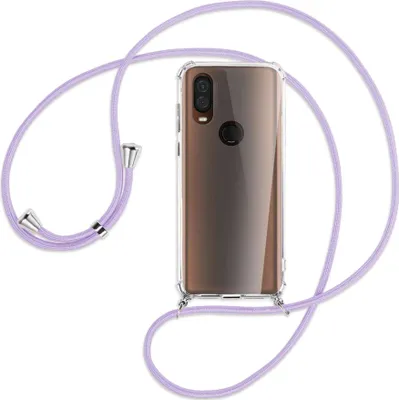 Produktbild von Handykette Backcover-Schutzhülle mit Band (Metall silberfarben) für Motorola One Vision - violett