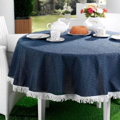 Produktbild von EMHELLE Gartentischdecke Garten Balkon Terrasse 160 cm Rund, Dunkelblau