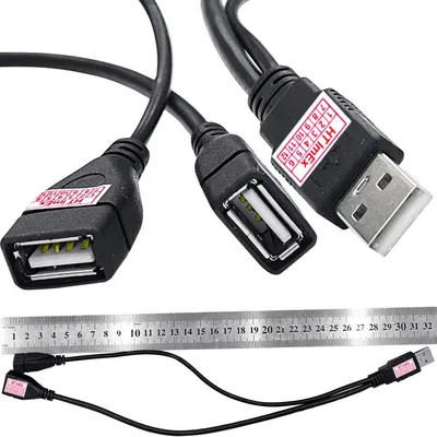 Produktbild von Schwarz USB-Kabel Anschluss Kabel Adapter A-Stecker auf zwei USB-Buchsen