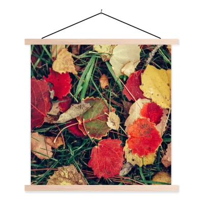 Produktbild von MuchoWow® Textilposter Blätter - November - Herbst - Natur 120x120 cm mit holzfarbenen Rahmen - Textil-Poster