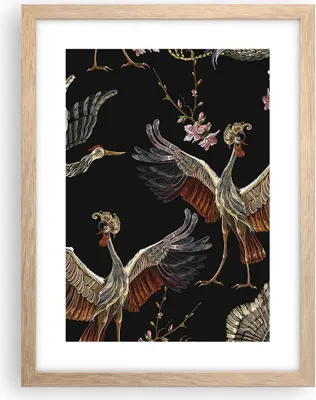 Produktbild von Gerahmtes Poster - Rahmen in heller Eiche - Asiatisch Vögel Verziert - 30x40 cm - Wand Bild - Wanddeko - Wandbilder - Kunstposter - Wandposter - Bilderrahmen - Bilder - Kunstdruck - P2NPA30x40-4556