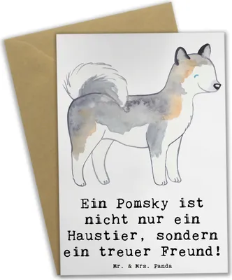 Produktbild von Mr. & Mrs. Panda Grußkarte Pomsky Freund - Weiß - Geschenk, Hunderassen, intelligenter Hund, Pflege, Begleiter, hochzeitskarten, Grußkarten, Familienmitglied, Hunde