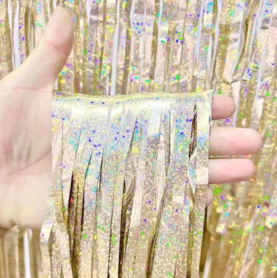 Image de Rideau Lametta 2 x 1 m, champagne doré scintillant, holographique Décoration de fête Fond photo