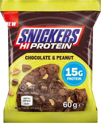 Produktbild von Mars Snickers HiProtein Cookie 60 g chocolate-peanut / Riegel, Cookies & Brownies / Eiweißkeks mit Schokoladenstückchen und Erdnüssen