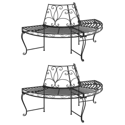 Produktbild von Baumbänke Halbrund 2 Stk. Ø160 cm Schwarz Stahl