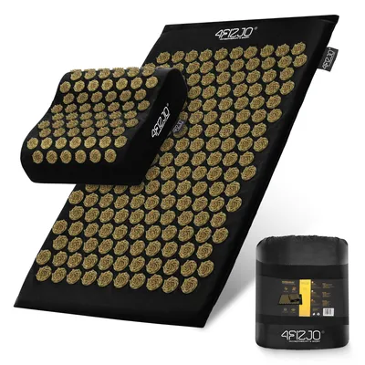Produktbild von 4FIZJO ERGO-Akupressurmatte mit Nackenstütze 68×42 cm, für Massage und Entspannung, Schwarz-Gold