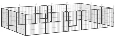 Produktbild von 16-teiliges Welpengehege mit Türen für Hunde | Farbe: Grau | Abmessungen: 320x320x80 cm