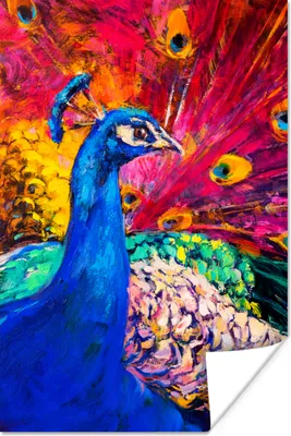 Produktbild von MuchoWow® Poster Gemälde - Vogel - Pfau - Ölgemälde 40x60 cm - Plakate für die Wand - Poster Babyzimmer