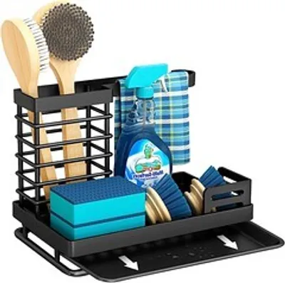 Produktbild von DTC GmbH Spülbecken-Organizer, Edelstahl, für Arbeitsplatte, mit Fächern für Handtücher, Bürsten, Schwämme & Desinfektionsmittel, breite Seitenschiene für schnelle Handtuchtrocknung.