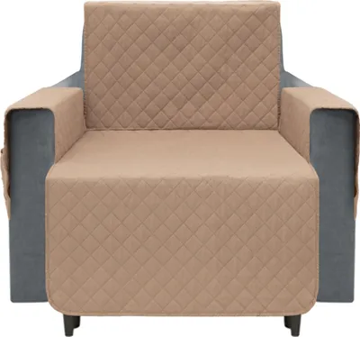 Produktbild von Sessel Schutz Abdeckung, Sesselbezug, Gesteppt, Reversible, Schutz vor Verschmutzung durch Hund, Kind und Katzen, mit Tasche, Beige, Sessel, 55 cm