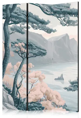 Produktbild von Muralo Beiseitig bedruckter PARAVENT 3-teilig Raumteiler klappbar BERGKÜSTE BOHO LANDSCHAFT 135cmx172cm