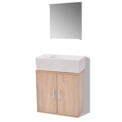 Produktbild von vidaXL 3-tlg. Badmöbel-Set mit Waschbecken Beige
