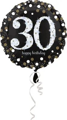 Produktbild von Amscan 3212901 - Standard Folienballon Happy Birthday 30, Durchmesser circa 43 cm, Heliumballon, Geburtstag, Schwarz, Silber, Gold