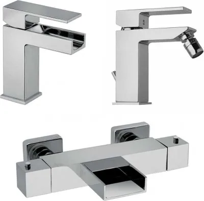 Produktbild von Waschbecken- und Badewannenarmatur mit Wasserfall + Bidetarmatur | Infinity
