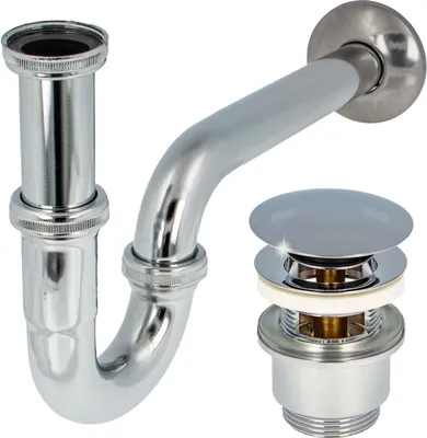 Produktbild von tecuro Siphon extra lang mit Pop Up Ablaufventil verchromt - Universal Set für Waschtisch / Waschbecken