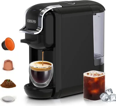 Produktbild von MK-603 4-in-1-Pad-Kaffeemaschine, 19 Bar, 92 ¡ãC, konstante Temperatur, 20 Sek. schnelles Aufbruehen von kaltem und heissem Kaffeepad-Kaffee, programmierbare elektrische Einzel- und Doppelportionskaffeemaschine mit automatischer Abschaltung nach 15 Min., 600 ml Wassertank, abnehmbare Tropfschale, funktioniert mit DG-/NES-Kapseln/ESE-Pads und gemahlenem Kaffee