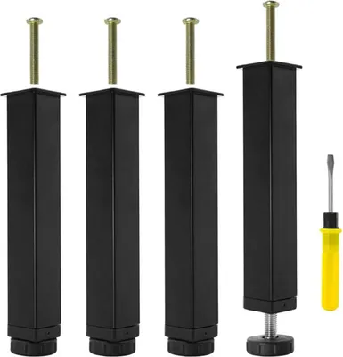 Produktbild von 4er Set Lattenrostbeine aus Metall, Bettfüße zum Anschrauben, höhenverstellbar 0-20 mm, Bettroststützbeine ohne Bohren, Möbelfüße (20 cm)