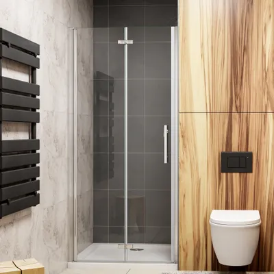 Produktbild von Scharniertür 90X185cm Duschabtrennung Dusche Duschwand Eckeinstieg Falttüren Duschtür mit 6mm Sicherheitsglas Duschkabine
